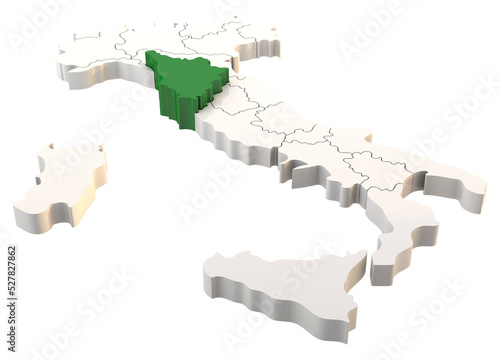 Italy map a 3d render isolated with Toscana italian regions