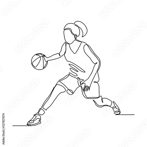 Continuous single one line drawing of basketball woman player healthy sport championship vector illustration