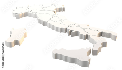 Italy map a 3d render isolated with italian regions