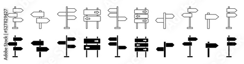 Sign post vector icon set. Road sign with arrow. Guidepost sign collection