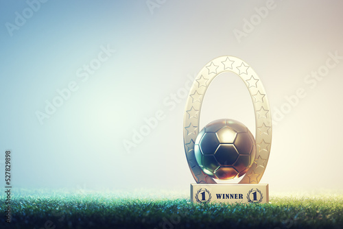 Obraz na plátně Soccer or football trophy cup on grass