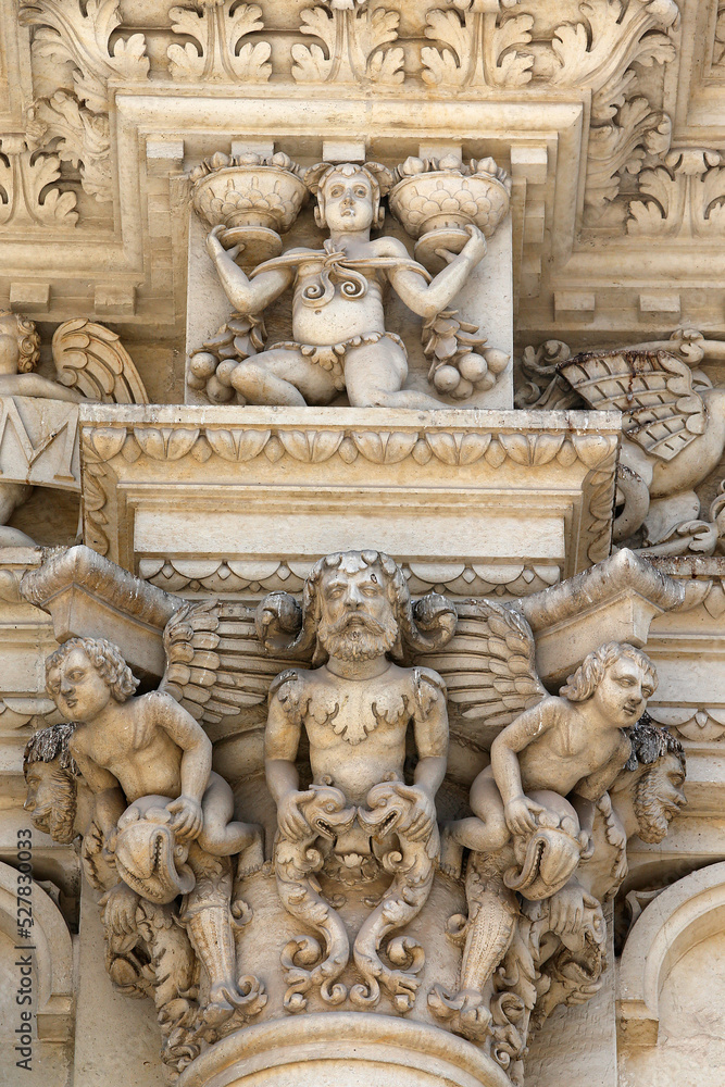 Santa Croce church, Lecce. Facade sculptures.