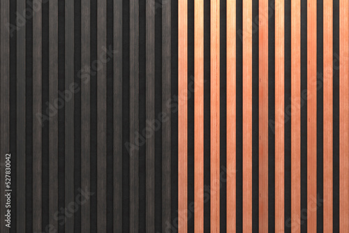 Photos A wooden lamella wall in the color of natural and burnt wood with a pattern of w