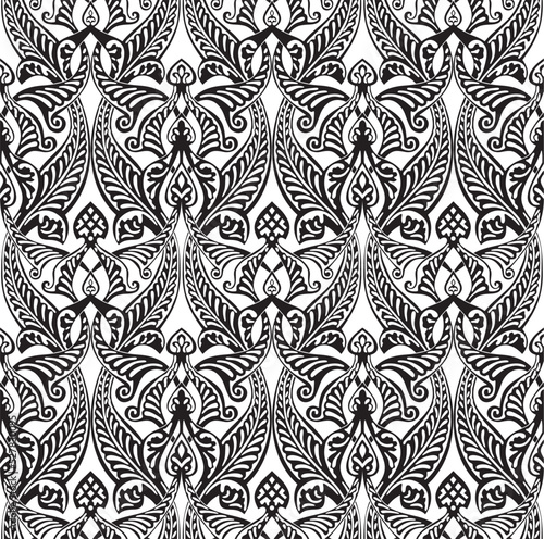 Vector monocrome seamless oriental national ornament, background. Endless ethnic floral pattern of Arab peoples. Persian painting. For sandblasting, laser and plotter cutting.