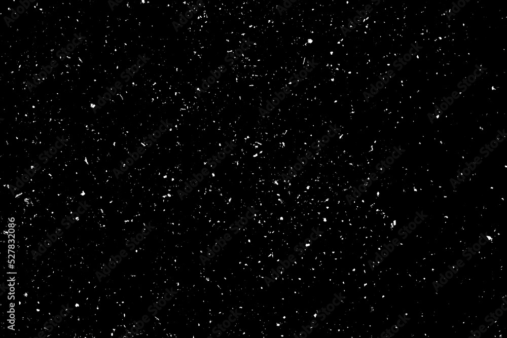 Chaotic white star bokeh on a isolated black background. falling blurry ...