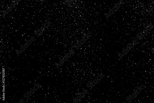 Chaotic white star bokeh on a isolated black background. falling blurry bokeh snow overlay  starry sky. white spots on black background  white drops and spots. abstraction