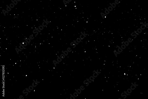 Chaotic white star bokeh on a isolated black background. falling blurry bokeh snow overlay, starry sky. white spots on black background, white drops and spots. abstraction
