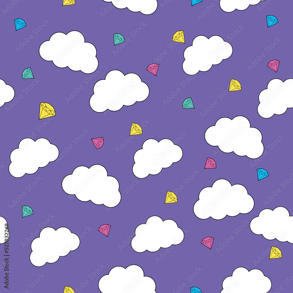 pattern vector with clouds and diamonds. seamless bright pattern.