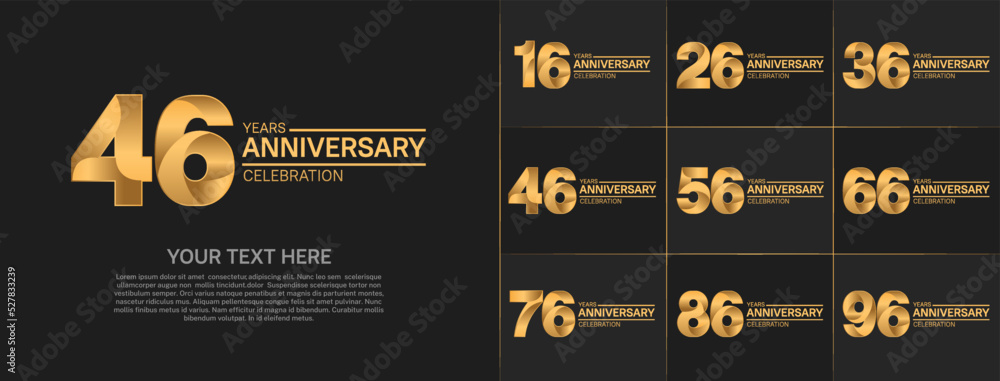 set of anniversary golden color number can be use for celebration event