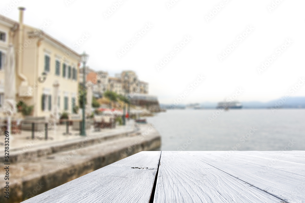 Obraz premium Desk of free space and port landscape. 