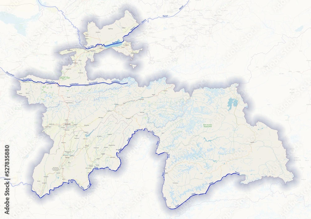 Tajikistan physical map with important rivers the capital and big cities Tajikistan physical map with important rivers the capital and big cities