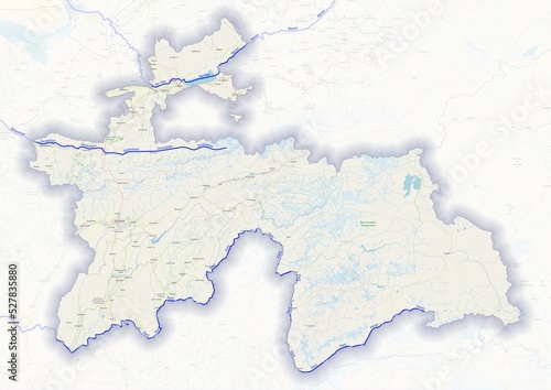 Tajikistan physical map with important rivers the capital and big cities