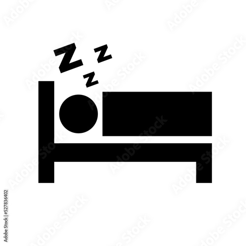 Sleeping person and bed silhouette icon with zzz snoring sign. Vector.