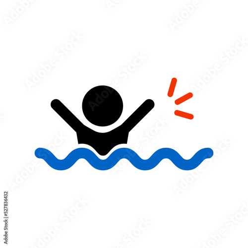 Icon of a person drowning in the sea. Accident at sea. Vector.