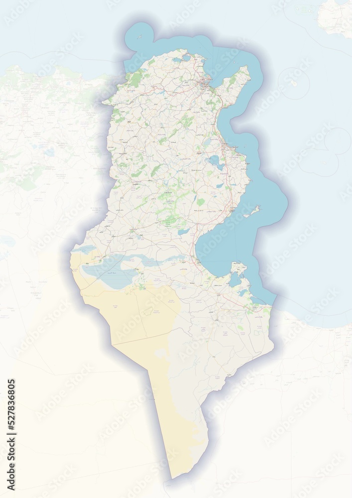 Tunisia physical map with important rivers the capital and big cities