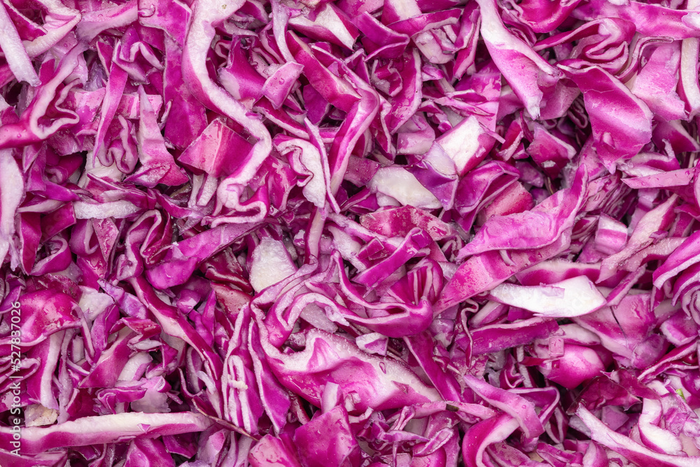 Sliced red cabbage background texture. close-up