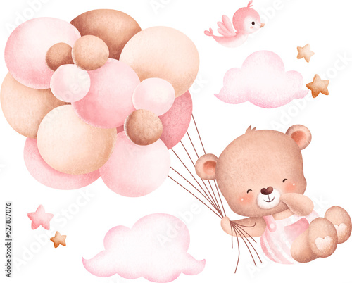 Принти на полотні Cute teddy bear and balloons
