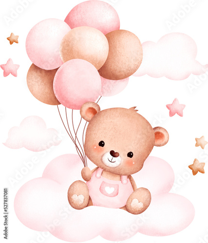Obraz na plátně Cute teddy bear and balloons