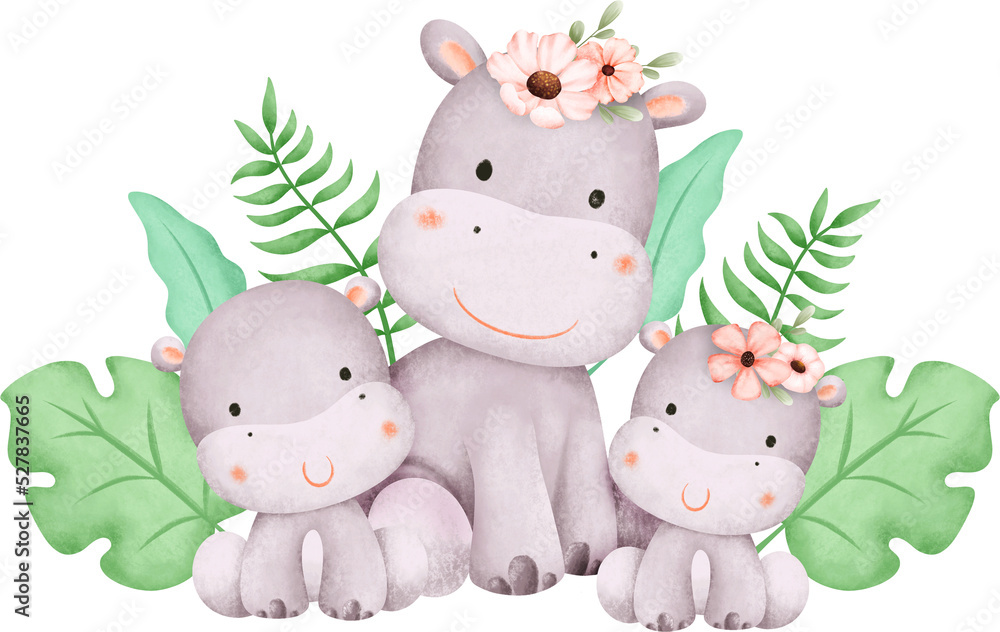 Cute hippo family
