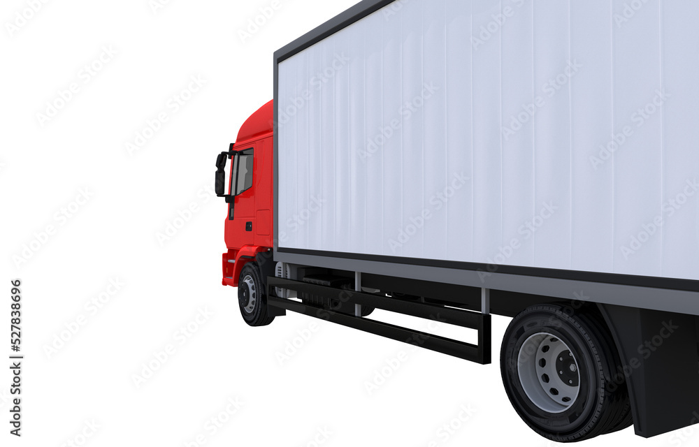 Cargo Truck Close Up Side View. Truck Isolated. 3D Illustration.