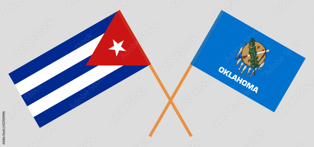 Crossed flags of Cuba and The State of Oklahoma. Official colors. Correct proportion Crossed flags of Cuba and The State of Oklahoma. Official colors. Correct proportion