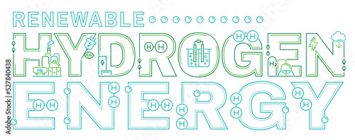 Green hydrogen production. Renewable energy. Vector illustration