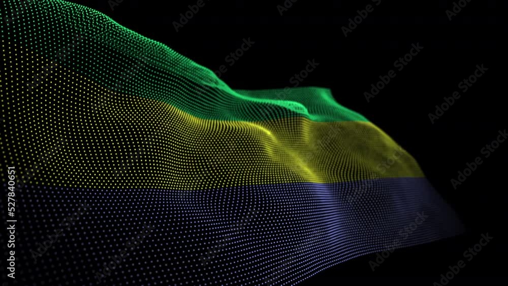Seamless looping animated digital flag of Gabon overlay rendered of points in 4K resolution including luma matte