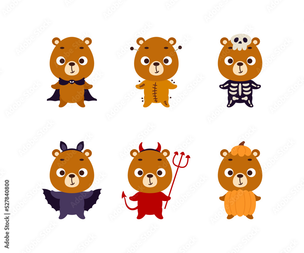 Cute Halloween bear set. Cartoon animal character collection for kids t-shirts, nursery decoration, baby shower, greeting card, invitation. Vector stock illustration Cute Halloween bear set. Cartoon animal character collection for kids t-shirts, nursery decoration, baby shower, greeting card, invitation. Vector stock illustration