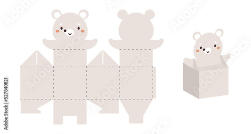 Simple packaging favor box mouse design for sweets, candies, small presents. Party package template for any purposes, birthday, baby shower. Print, cut out, fold, glue. Vector stock illustration