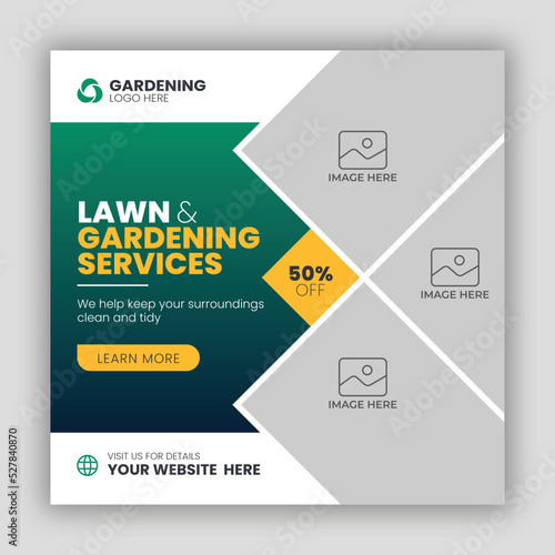 Social media post web banner template for lawn or gardening services