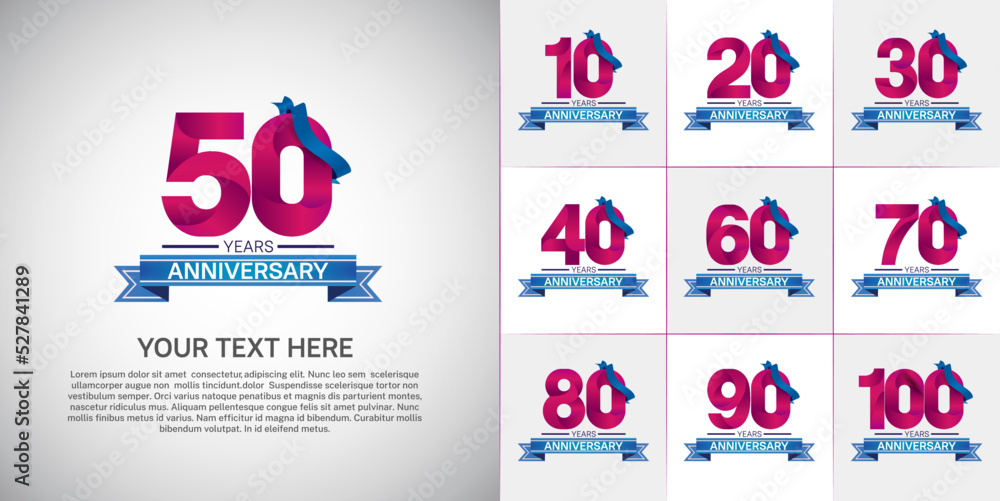 set of anniversary purple color and blue ribbon can be use for celebration event set of anniversary purple color and blue ribbon can be use for celebration event