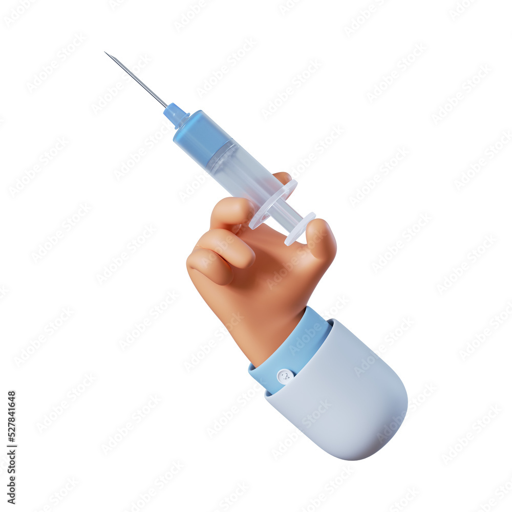 ภาพประกอบสต็อก 3d render. Vaccination icon. Doctor cartoon hand holds