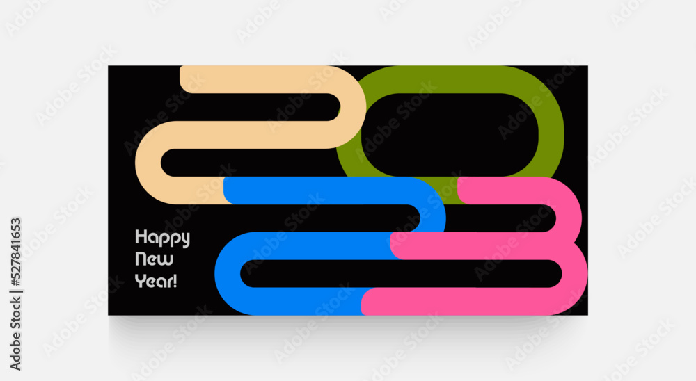 Fototapeta premium 2023 numbers in modern futuristic style. Happy New Year event poster, greeting card cover, 2023 calendar design, invitation to celebrate New Year and Christmas. Vector illustration