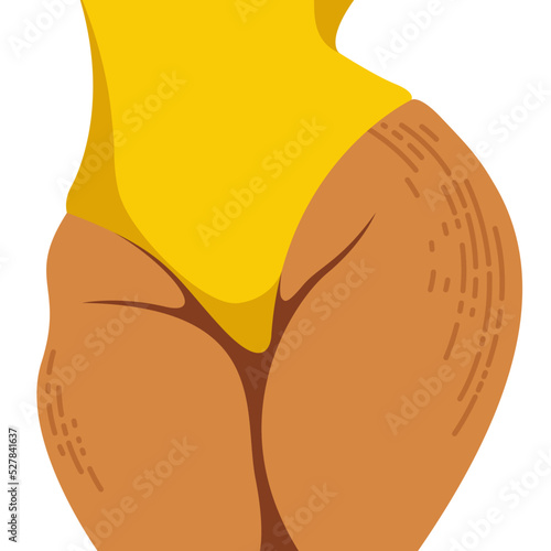 vector image on the theme of body positivity. a curvy girl is not shy of fat folds on her body and stretch marks on her hips. isolated on white background. love and accept your body. love yourself.