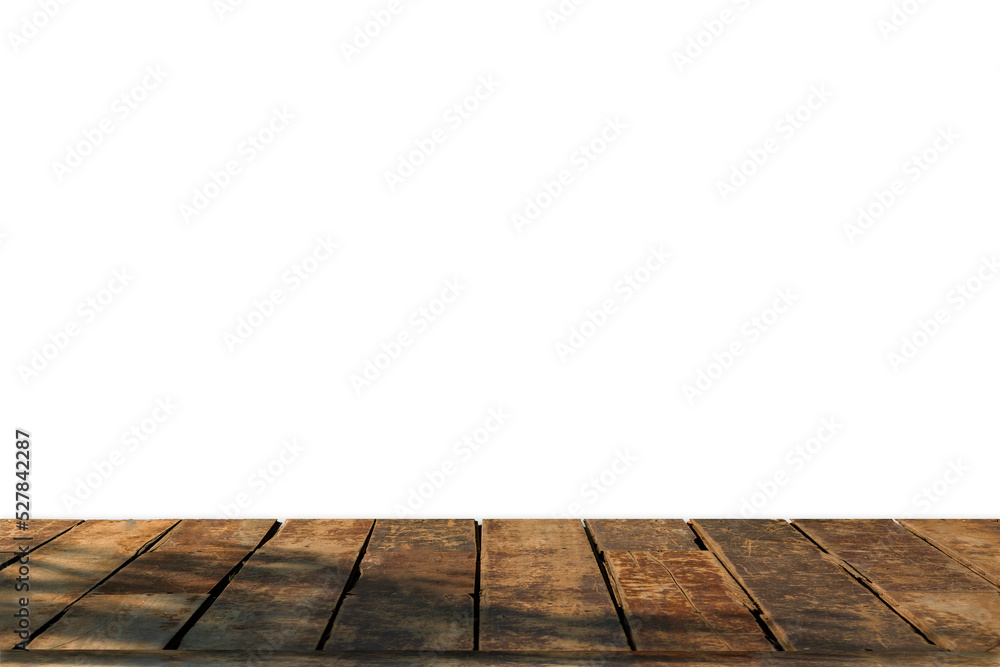 Old wooden tabletop isolated on white background for product work. Old wooden tabletop isolated on white background for product work.