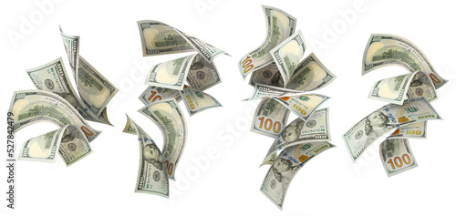 Hundred American dollars banknotes flying set, isolated on white background photo