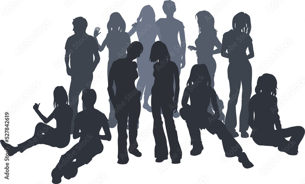  group of friends silhouette illustration