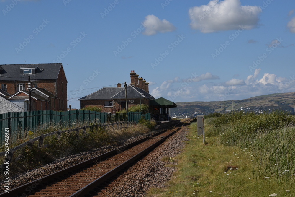 Fototapeta premium the railway line at Borth that travels to Aberystwyth