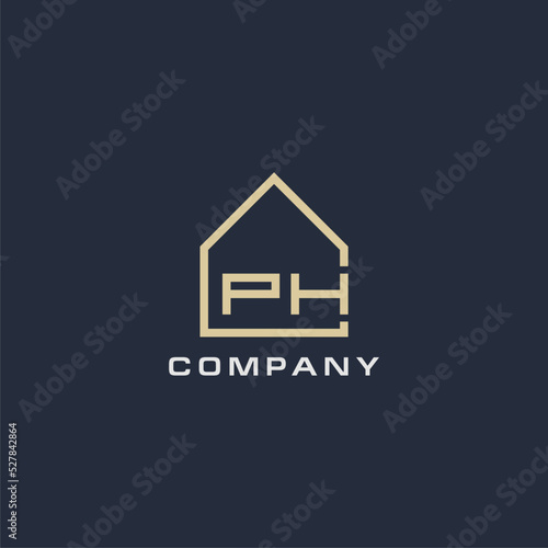 Initial letter PH real estate logo with simple roof style design ideas