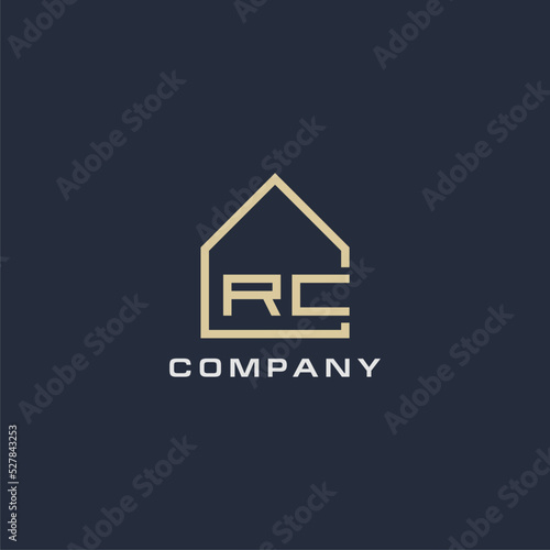 Initial letter RC real estate logo with simple roof style design ideas