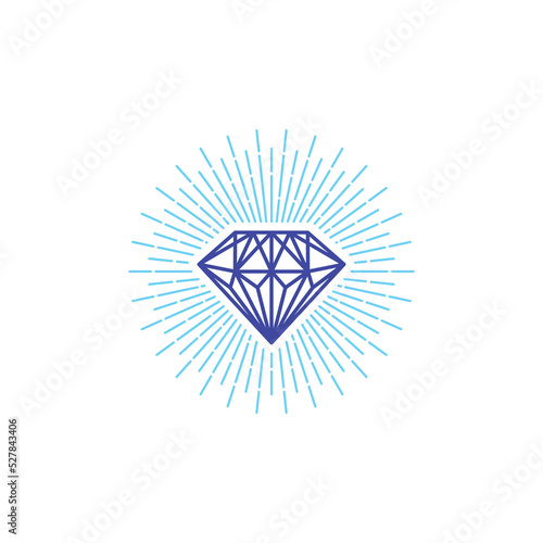 Creative diamond stone logo and icon design template. Simple flat vector illustration of blue sparkling glass beauty crystal, gem jewelry. Minimalist line art a symbol of luxury. White background.