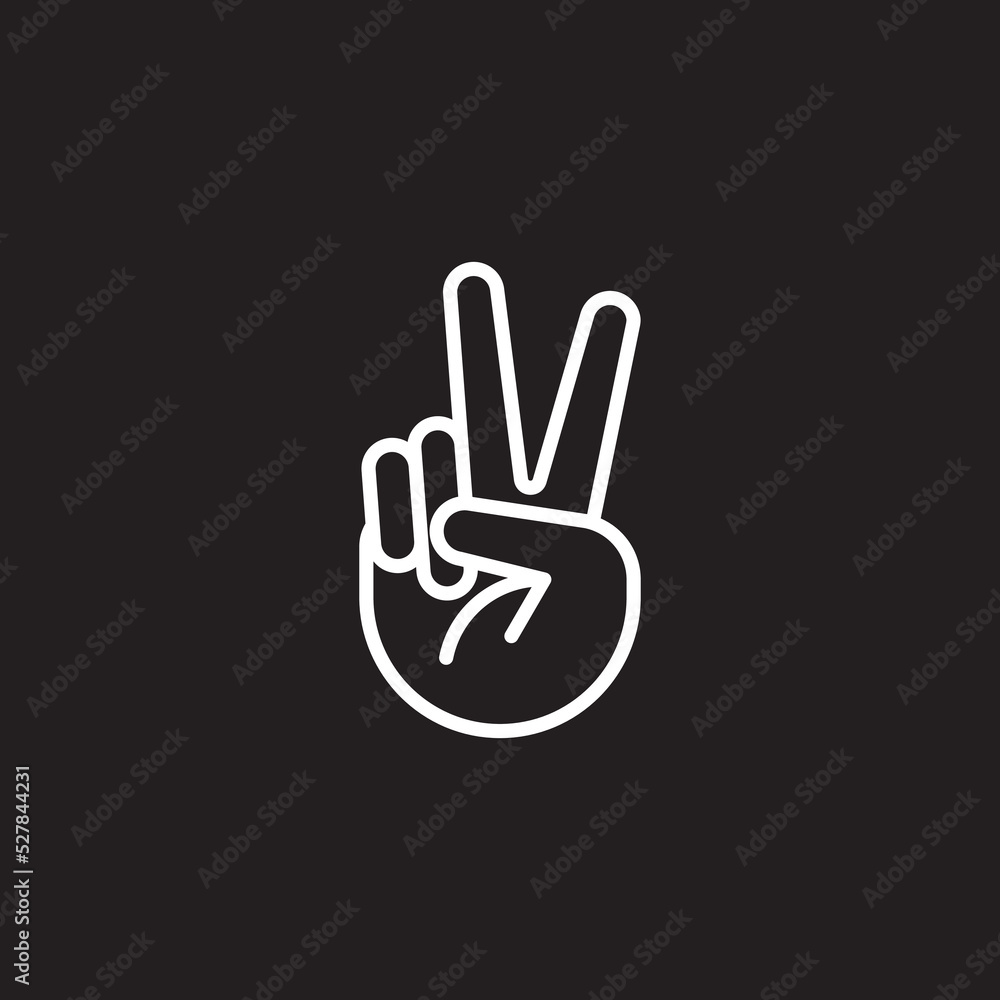 Hand gesture V sign for victory or peace line art. Vector icon for apps