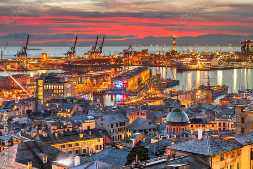 Genova, Italy Downtown Skyline on the Port photo