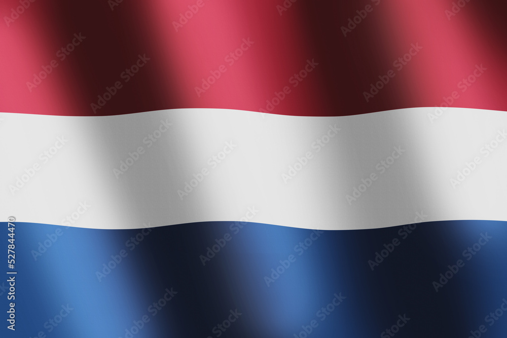 National flag of the Netherlands. Dutch tricoor flag with horizontal of red, white, and blue with smooth wind wave for banner or background. National symbol of Netherlands. Waves ripples on flag National flag of the Netherlands. Dutch tricoor flag with horizontal of red, white, and blue with smooth wind wave for banner or background. National symbol of Netherlands. Waves ripples on flag