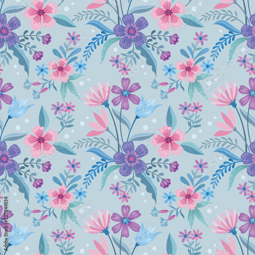 Colorful flowers design in seamless pattern. Can be used for fabric textile wallpaper.