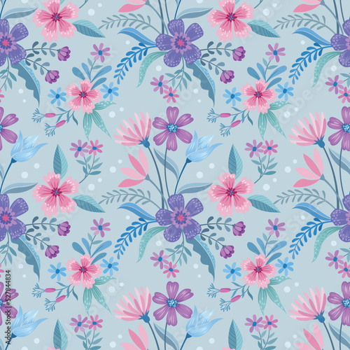 Wallpaper Mural Colorful flowers design in seamless pattern. Can be used for fabric textile wallpaper. Torontodigital.ca