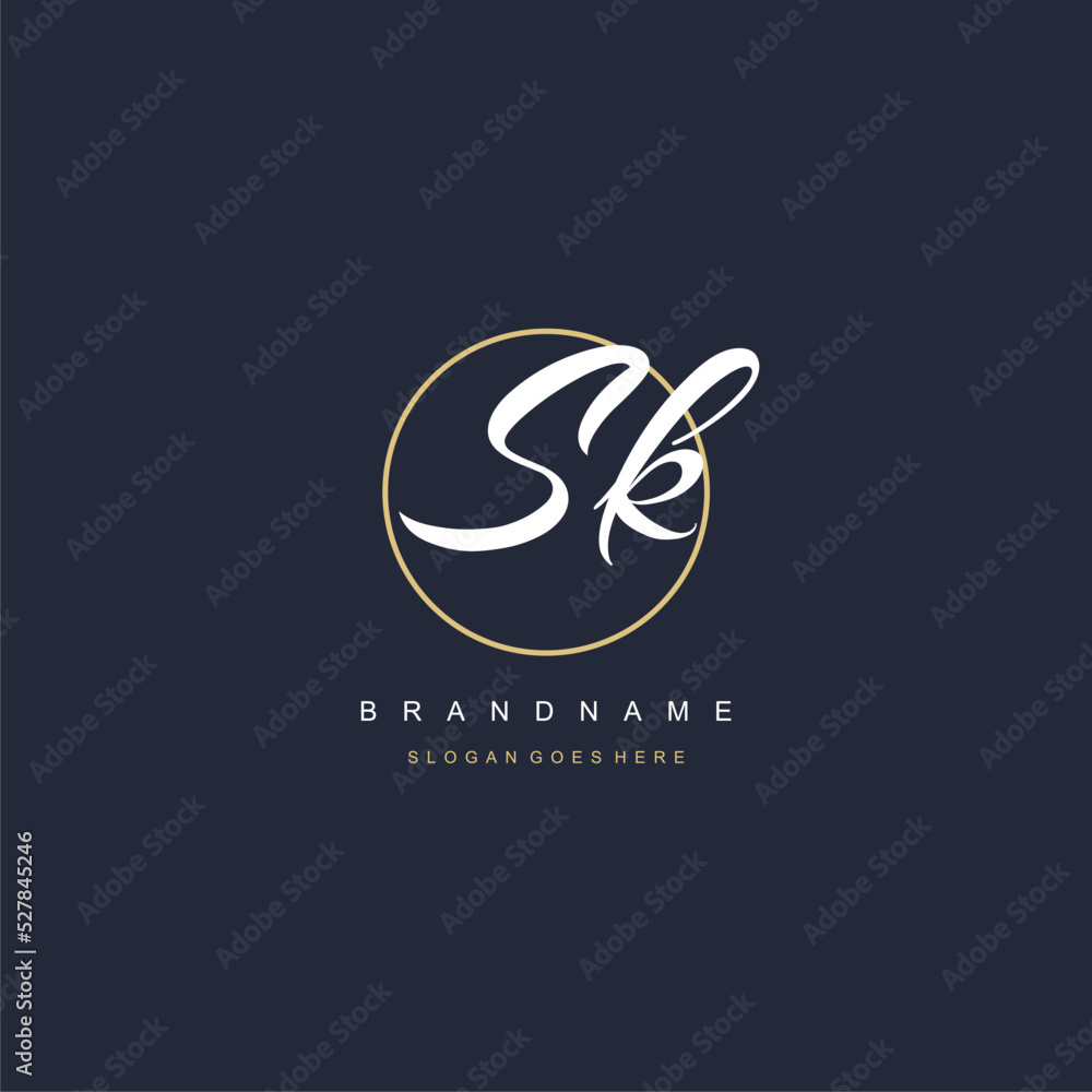 Initial letter SK logo monogram feminine style with circle line design ...