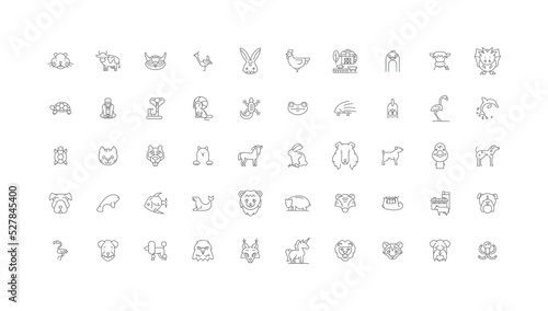 Cute animals concept illustration, linear icons, line signs set, vector collection