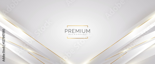 Luxury White and Gold Background with Golden Lines and Paper Cut Style. Premium Gray and Gold Background for Award, Nomination, Ceremony, Formal Invitation or Certificate Design