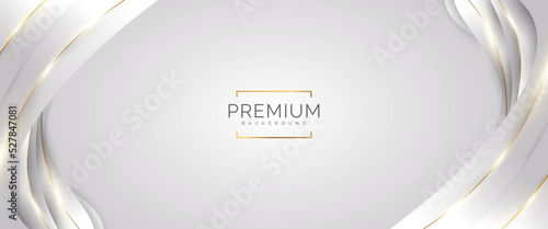 Luxury White and Gold Background with Golden Lines and Paper Cut Style. Premium Gray and Gold Background for Award, Nomination, Ceremony, Formal Invitation or Certificate Design